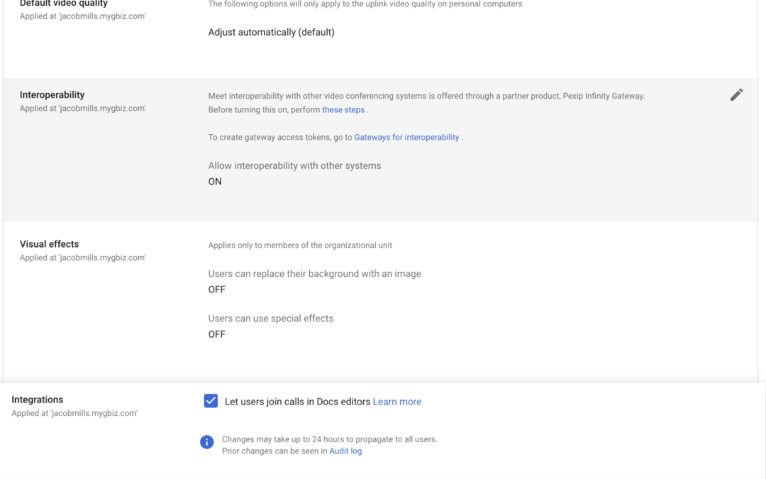 관리자 편집자가 Google Meet에 발표하는 기능제어