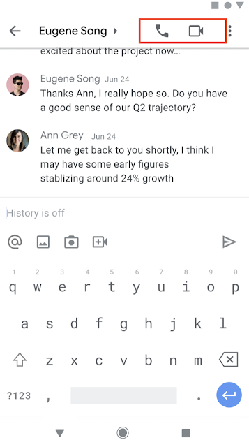 스마트폰 Gmail의 Google Chat 영상회의 시작