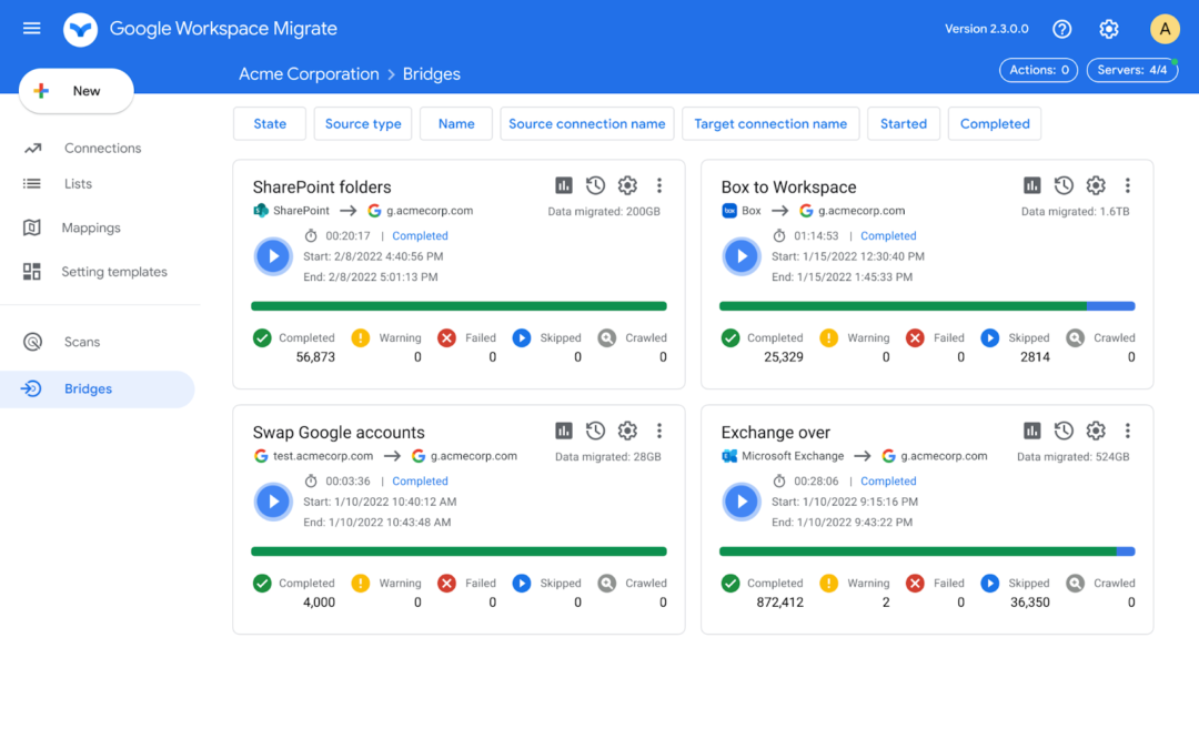 온프레미스 제품 Google Workspace 마이그레이션 사용
