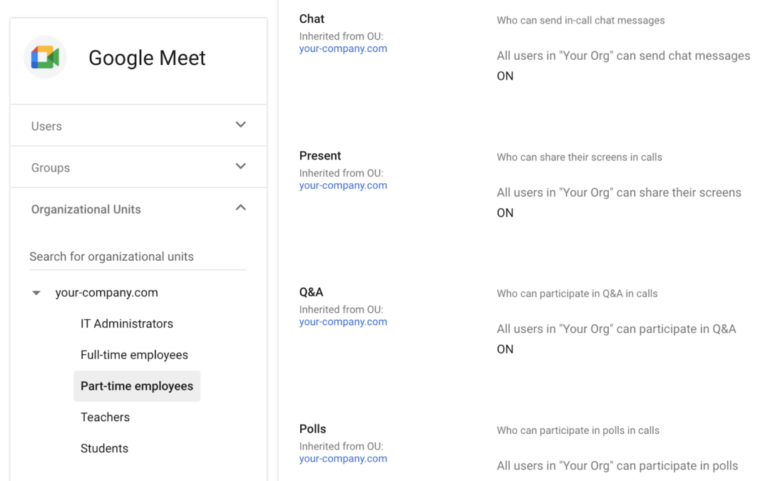 관리자용 새로운 Google Meet 관리 설정
