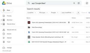 Google 드라이브에서 Google Meet 콘텐츠 검색