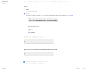 Appspace에서 Google Meet HW 디지털 사이니지 - 조코디