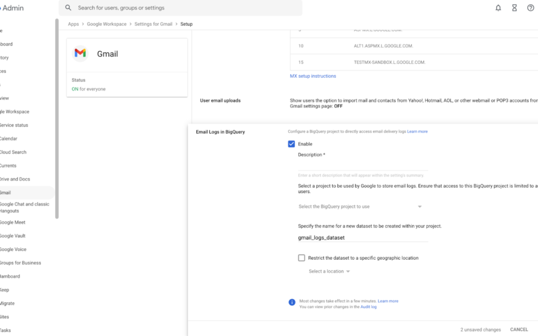 BigQuery Gmail 로그를 Google Workspace로 이전