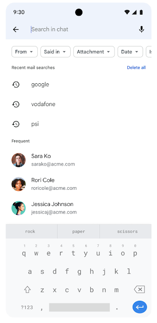 Google 채팅 Gmail 검색 검색 제안