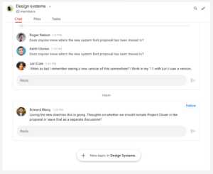 Google Chat 대화 주제별로 구성된 스페이스