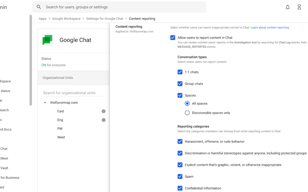 Google Chat 사용자 콘텐츠 보고 활성화