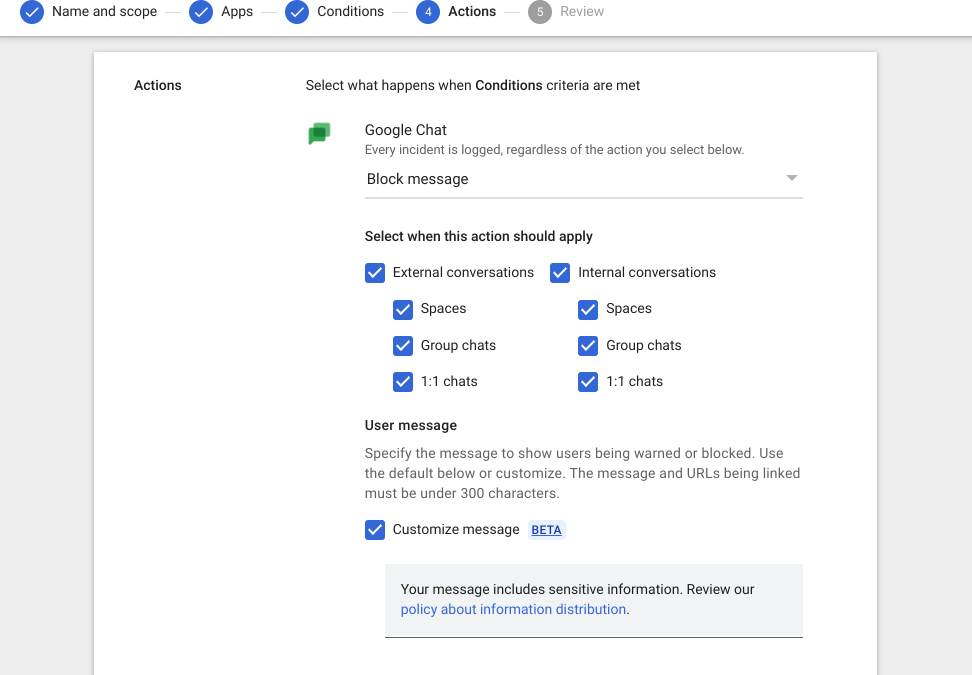 Google Chat DLP 사용자 오류메시지 베타