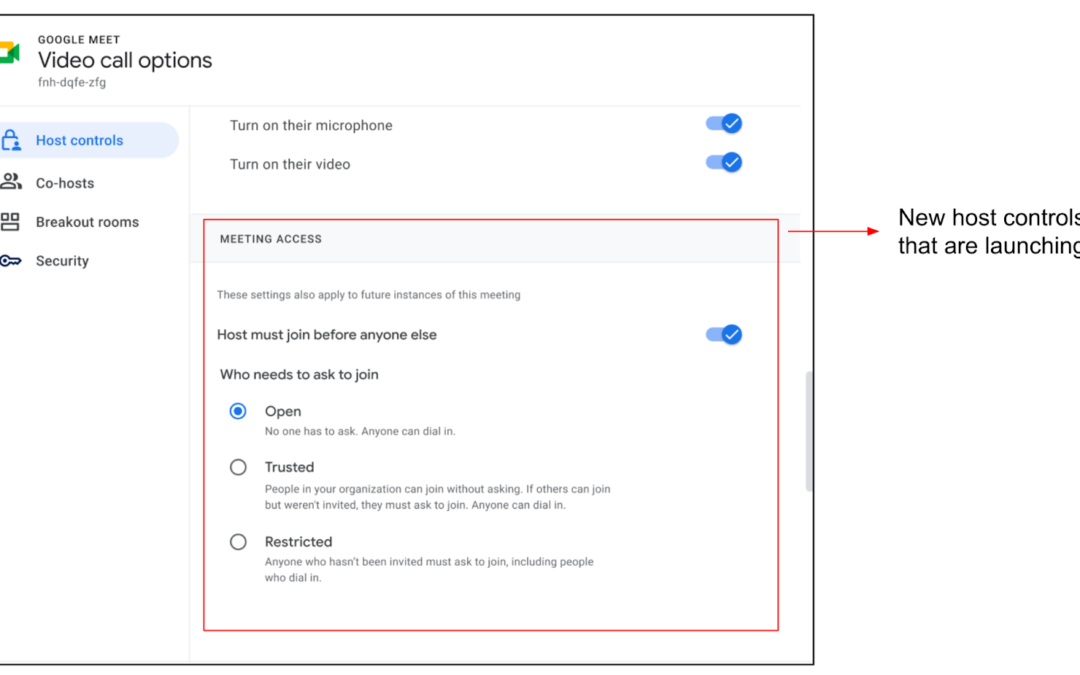 새로운 Google Meet 간소화된 액세스 제어
