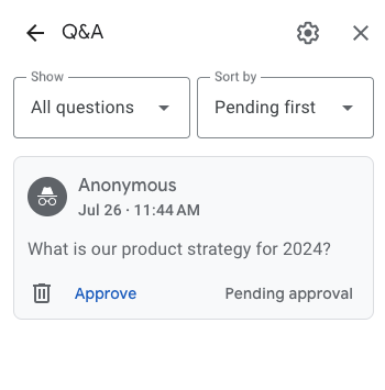 Google Meet 참석자 질문 검토 승인기능