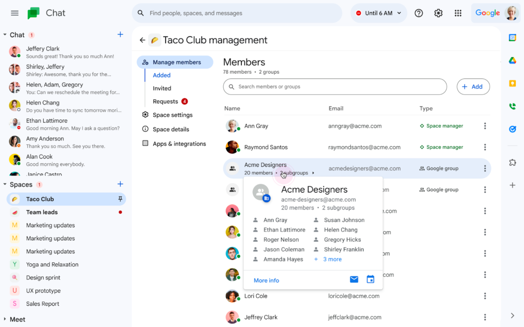 Google Chat의 스페이스에 Google 그룹 추가
