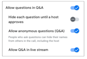 Google Meet 실시간 스트리밍 Q&A 조정 Google Meet 실시간 스트리밍 Q&A 조정