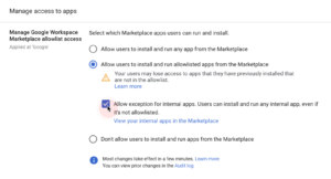 Google Workspace 마켓플레이스에서 내부앱 설치 허용