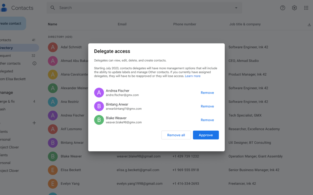 Google Workspace 연락처 위임자 검토 승인