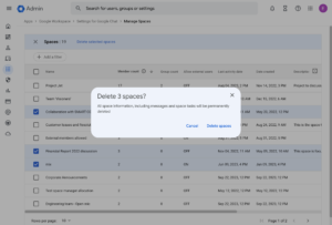 Google 채팅 일괄삭제 확인 대화상자 Google 채팅 일괄삭제 확인 대화상자