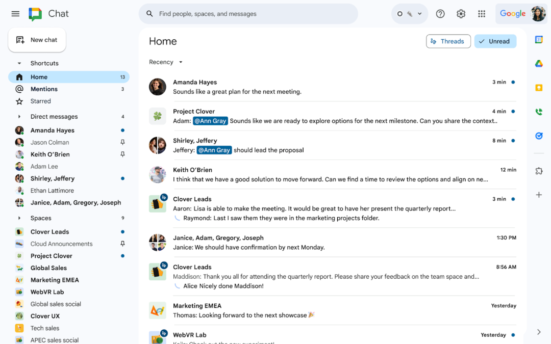 Google chat dm과 스페이스 통합