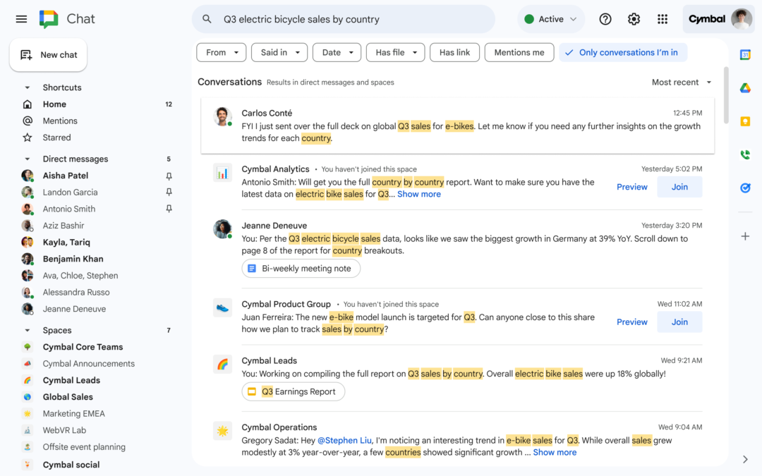 Google 채팅 새롭게 디자인된 검색결과 페이지