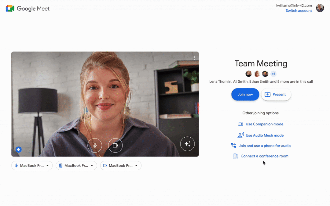 Google Meet 상세한 그린룸 미팅룸 체크인