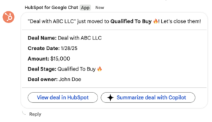 고객 플랫폼 HubSpot과 Google 채팅 통합 