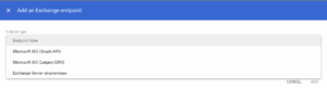 google admin console에서 새 드롭다운 목록에서 엔드포인트 선택