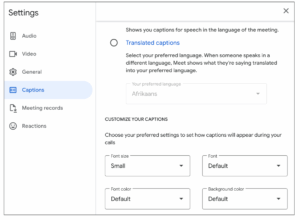 Google Meet 캡션 사용자 지정 세팅 Google Meet 캡션 사용자 지정 세팅